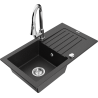 Mexen Pablo 1-miskový granitový dřez s odkapávačem a kuchyňskou baterií Elia, Černá/Stříbrná kovová - 6510-73-670101-00