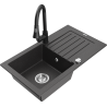 Mexen Pablo 1-miskový granitový dřez s odkapávačem a kuchyňskou baterií Elia, Skvrnitá černá - 6510-76-670101-70