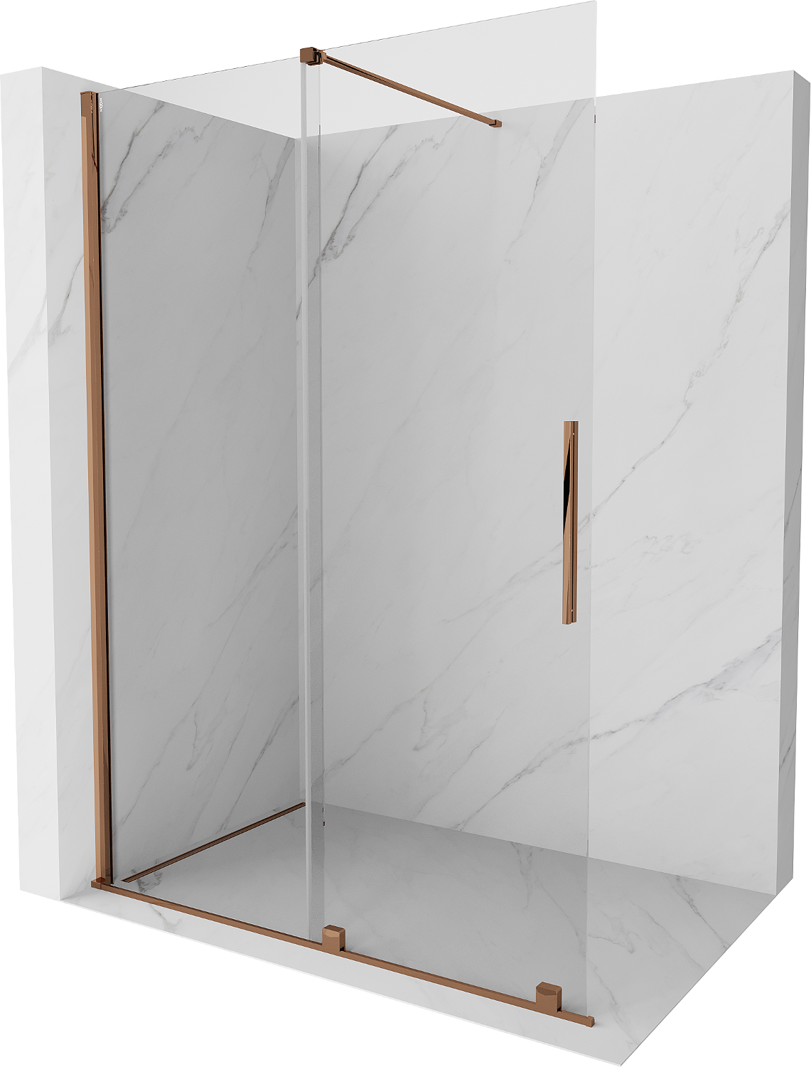 Mexen Velar drzwi prysznicowe rozsuwane Walk-in 130 cm, transparent, różowe złoto - 871-130-000-03-60