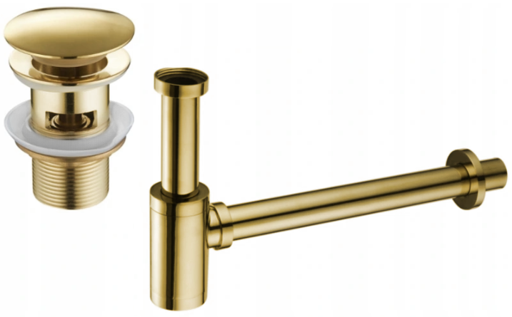 Mexen kulatý umyvadlový sifon s kohoutkem klik-klak, s přepadem, Zlatá - 7992050-50