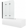 Mexen Cube wanna prostokątna 170 x 80 cm z obudową i parawanem 3-skrzydłowym 120 cm, transparent, czarny - 550517080X9012037000