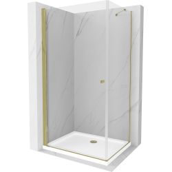 Mexen Pretoria kabina prysznicowa uchylna 70 x 80 cm, transparent, złota + brodzik Flat - 852-070-080-50-00-4010