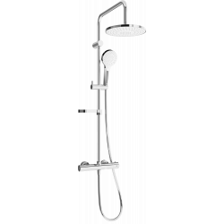 Mexen KX05 odkrytý sprchový set s dešťovou sprchovou hlavicí a termostatickou sprchovou baterií, Chromovaná/ bílá