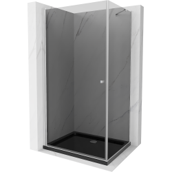 Mexen Pretoria kabina prysznicowa uchylna 100 x 80 cm, grafit, chrom + brodzik Flat, czarny - 852-100-080-01-40-4070
