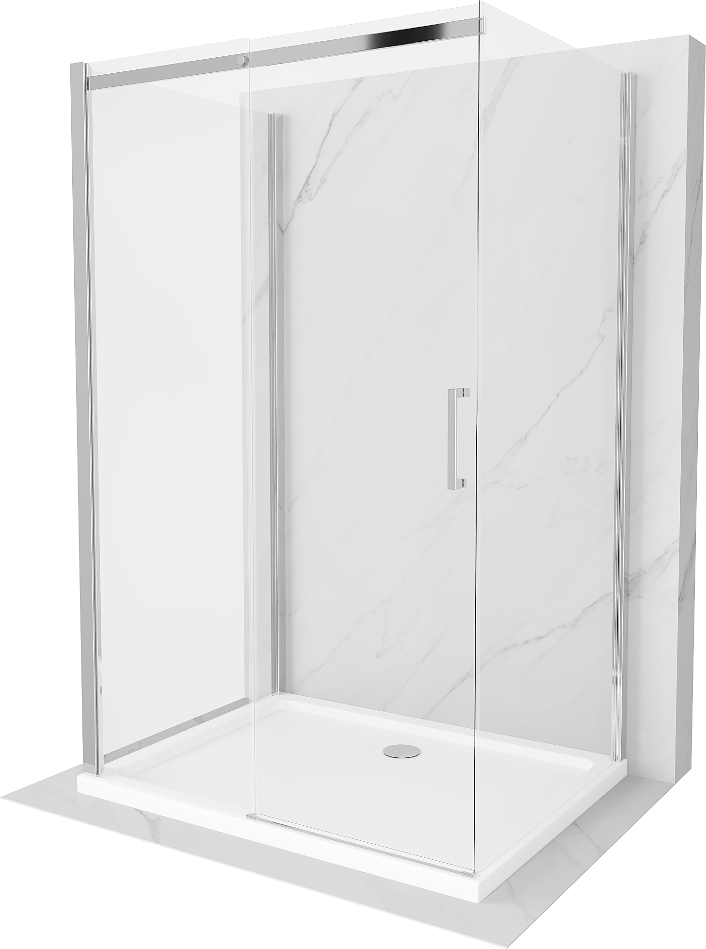 Mexen Omega kabina prysznicowa 3-ścienna, rozsuwana 130 x 90 cm, transparent, chrom + brodzik Flat - 825-130-090-01-00-3s-4010