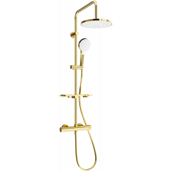 Mexen KT05 odkrytý sprchový set s dešťovou sprchovou hlavicí a termostatickou sprchovou baterií, Zlatá/ bílá - 771500593-50