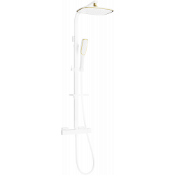 Mexen CQ49 odkrytý sprchový set s dešťovou sprchovou hlavicí a termostatickou sprchovou baterií, Bílá/Zlatá - 772504995-25