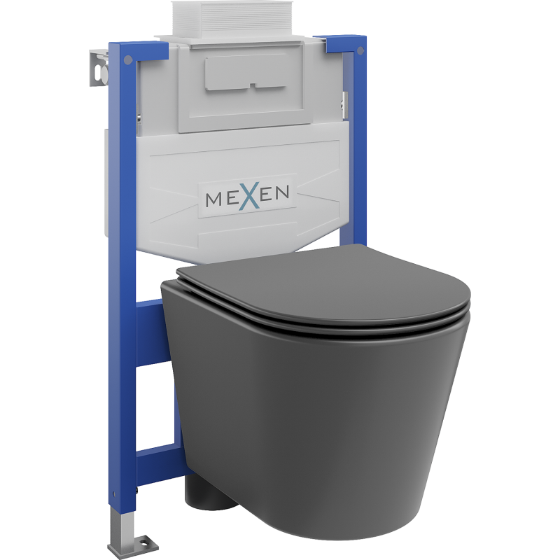 Mexen WC podomítkový set Felix XS-U stojan s WC mísou Rico a pomalu padajícím sedátkem, Tmavě matová černá - 68530724071