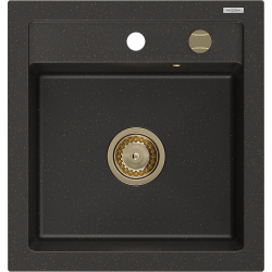 Mexen Vito zlewozmywak granitowy 1-komorowy 520 x 490 mm, czarny/złoty metalik, syfon złoty - 6503521000-75-G