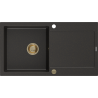 Mexen Leo zlewozmywak granitowy 1-komorowy z ociekaczem 900 x 500 mm, czarny/złoty metalik, syfon złoty - 6501901010-75-G