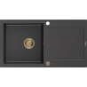 Mexen Leo zlewozmywak granitowy 1-komorowy z ociekaczem 900 x 500 mm, czarny nakrapiany, syfon złoty - 6501901010-76-G