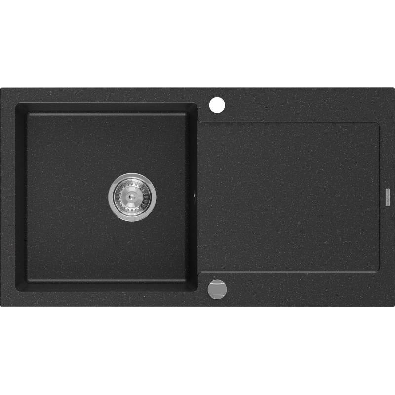 Mexen Leo zlewozmywak granitowy 1-komorowy z ociekaczem 900 x 500 mm, czarny/srebrny metalik - 6501901010-73