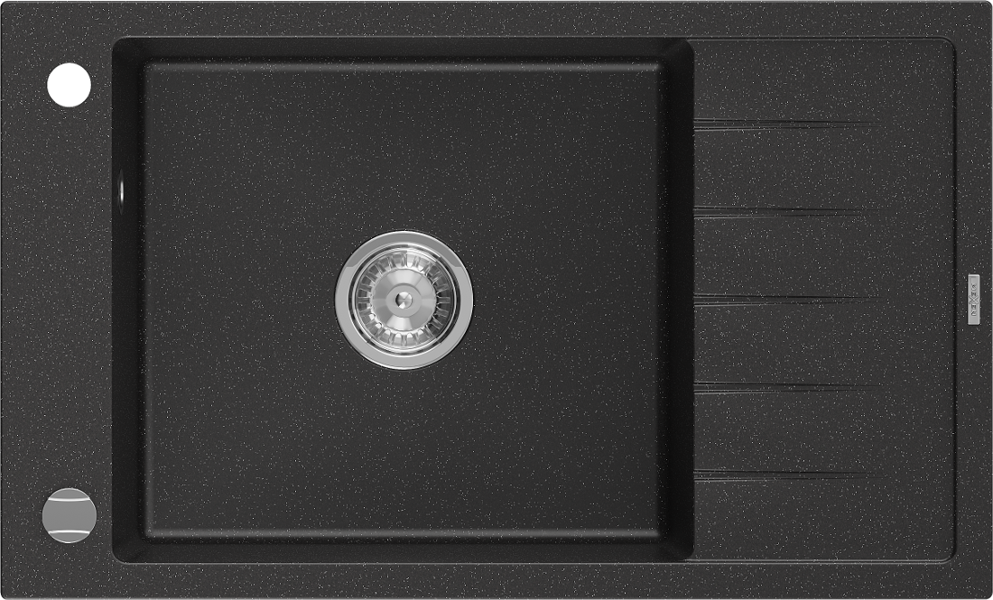 Mexen Elias zlewozmywak granitowy 1-komorowy z krótkim ociekaczem 795 x 480 mm, czarny/srebrny metalik - 6511791005-73