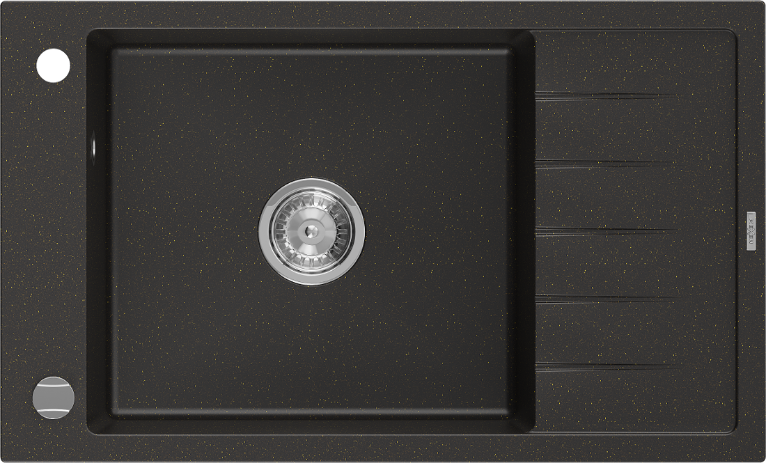 Mexen Elias zlewozmywak granitowy 1-komorowy z krótkim ociekaczem 795 x 480 mm, czarny/złoty metalik - 6511791005-75
